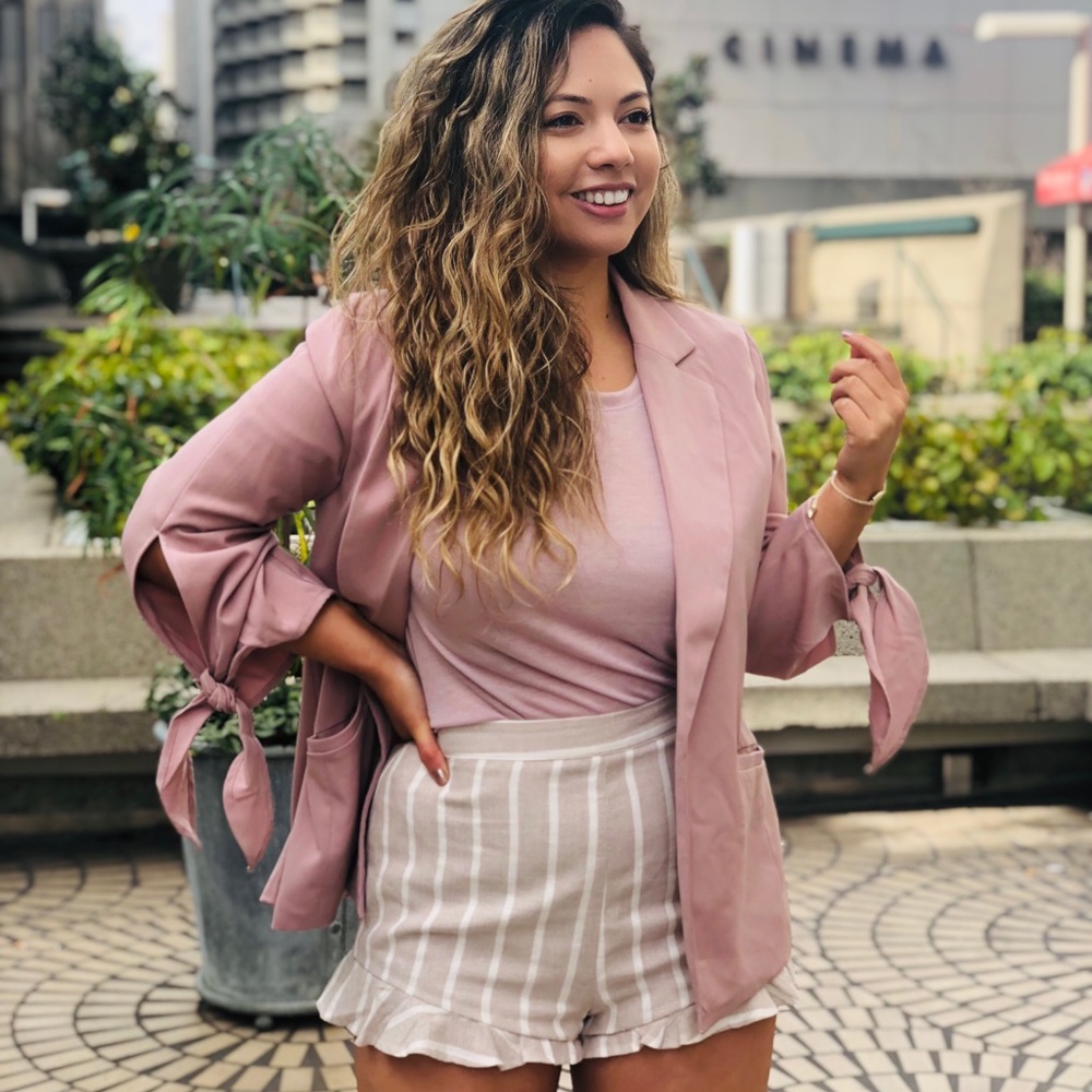 Dusty Pink Bow Sleeve Blazer - Picture 1 of 5